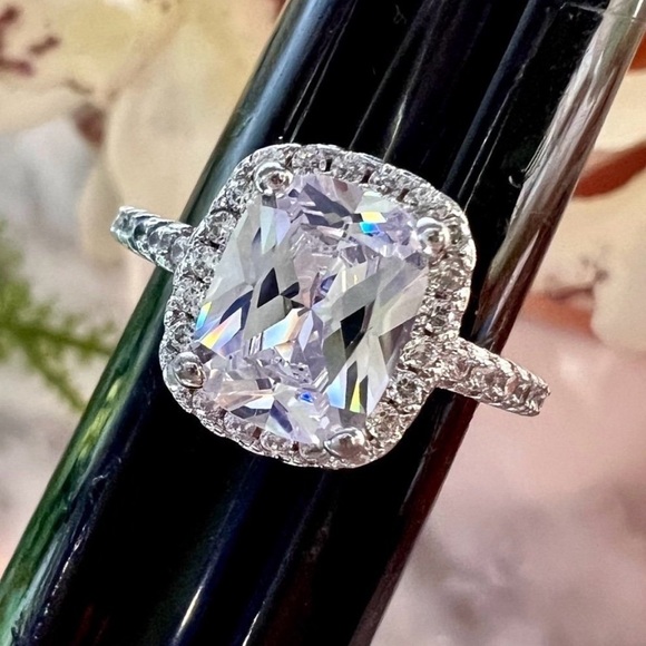 Large Cushion Cut Fancy Diamond Halo Engagement Ring Solid 925 Sterling Silver - Picture 15 of 15